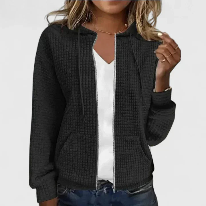 Ophira | Women's Quilted Zip Front Jacket - Black - Image 1