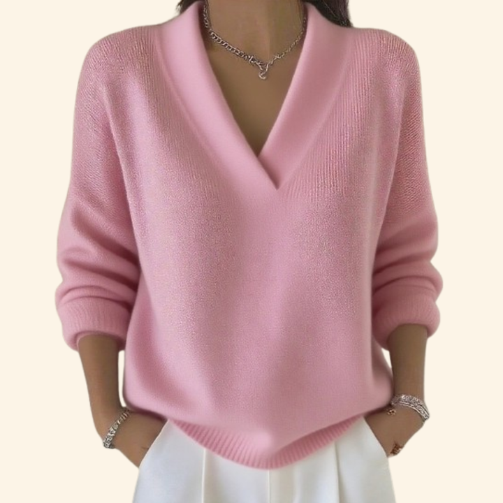 Ophira | Women's V-Neck Long Sleeve Sweater - Burgundy - Image 2