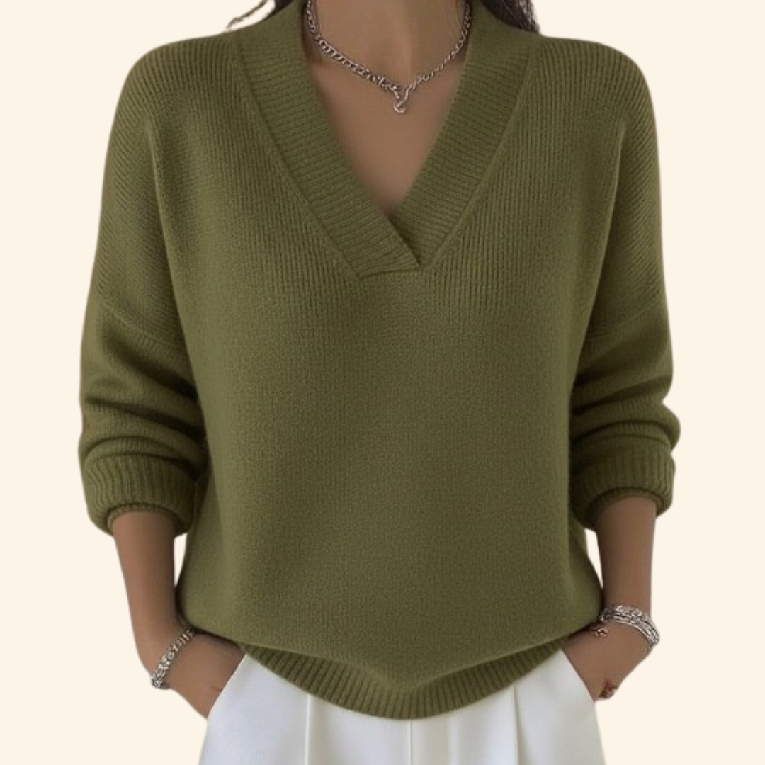 Ophira | Women's V-Neck Long Sleeve Sweater - Burgundy - Image 3