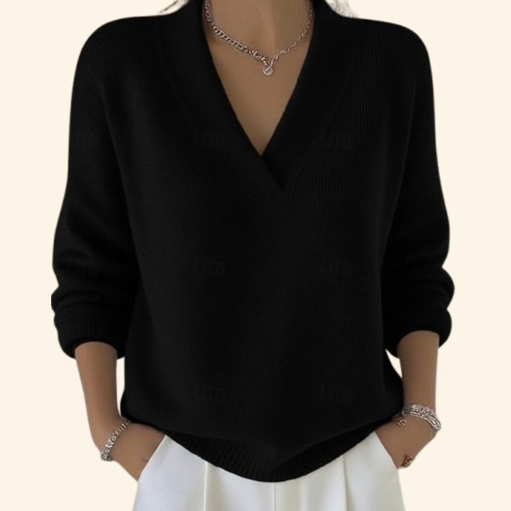 Ophira | Women's V-Neck Long Sleeve Sweater - Burgundy - Image 4
