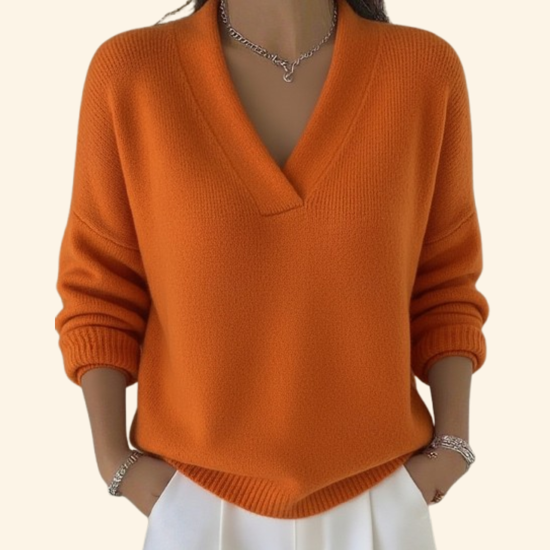 Ophira | Women's V-Neck Long Sleeve Sweater - Burgundy - Image 5