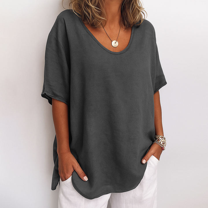 Orinda | Women's Relaxed Fit Short Sleeve Casual Top - Dark Grey - Image 1