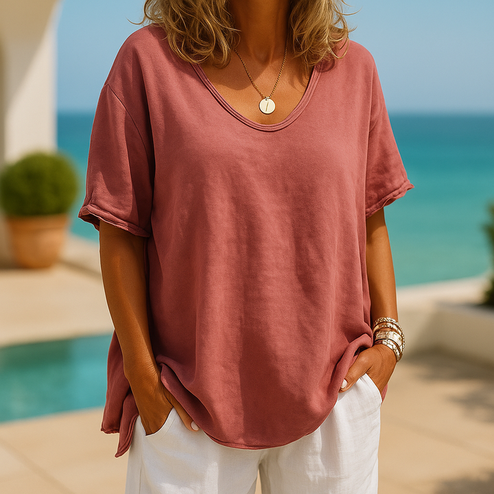 Orinda | Women's Relaxed Fit Short Sleeve Casual Top - Dark Grey - Image 2