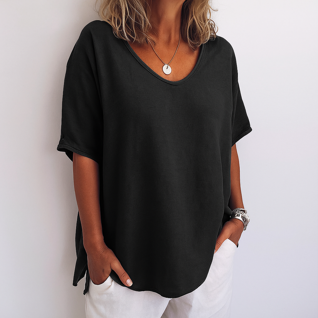 Orinda | Women's Relaxed Fit Short Sleeve Casual Top - Dark Grey - Image 5
