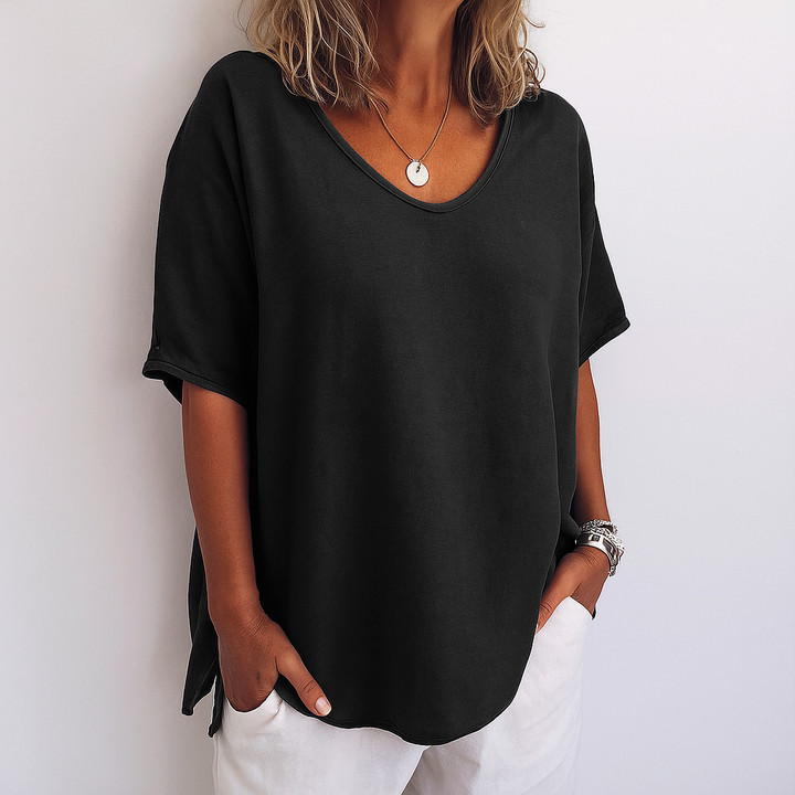 Orinda | Women's Relaxed Fit Short Sleeve Casual Top - Dark Grey - Image 5