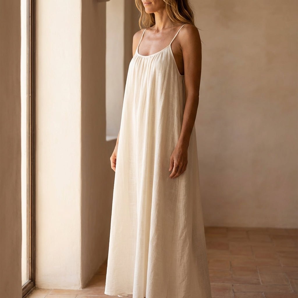 Orinthia | Women's Flowy Maxi Dress with Open Back - Cream - Image 1