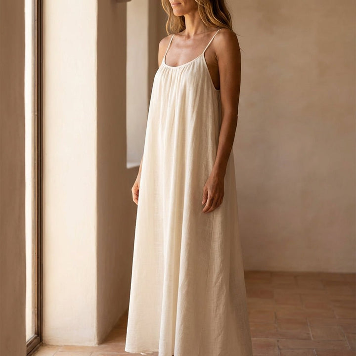 Orinthia | Women's Flowy Maxi Dress with Open Back - Cream - Image 1
