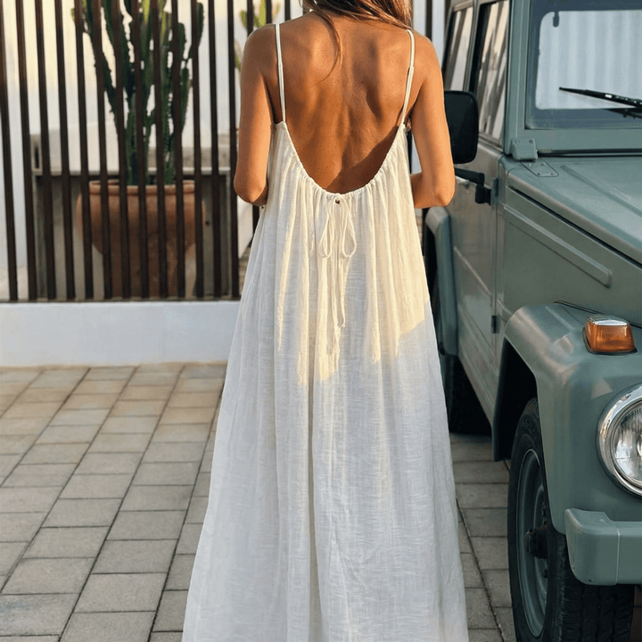 Orinthia | Women's Flowy Maxi Dress with Open Back - Cream - Image 2