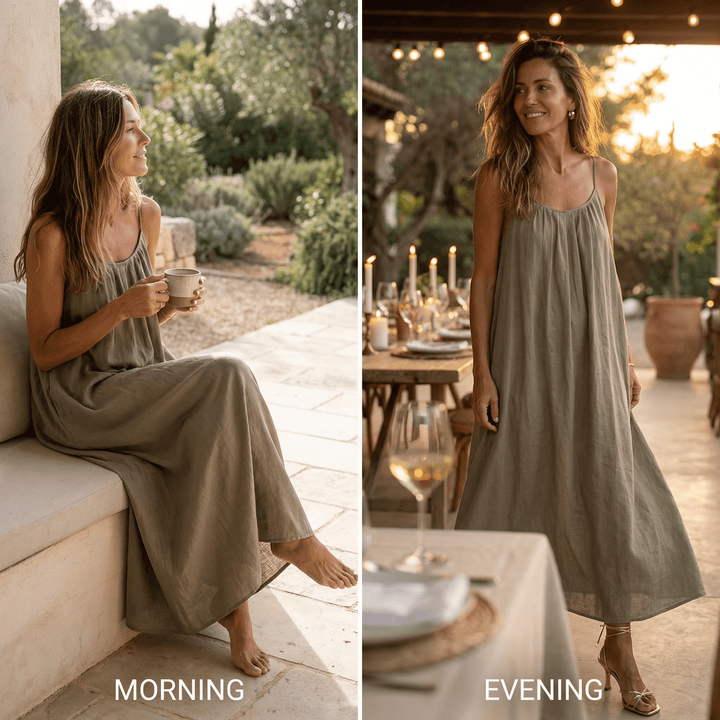 Orinthia | Women's Flowy Maxi Dress with Open Back - Cream - Image 6