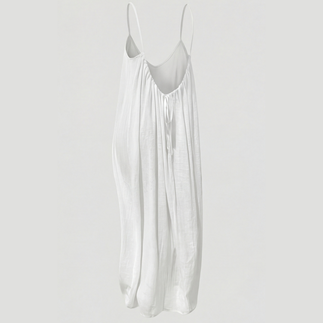 Orinthia | Women's Flowy Maxi Dress with Open Back - Cream - Image 9