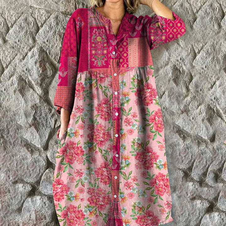 Orla | Women's Vintage Floral Button-Front Midi Dress - Image 2