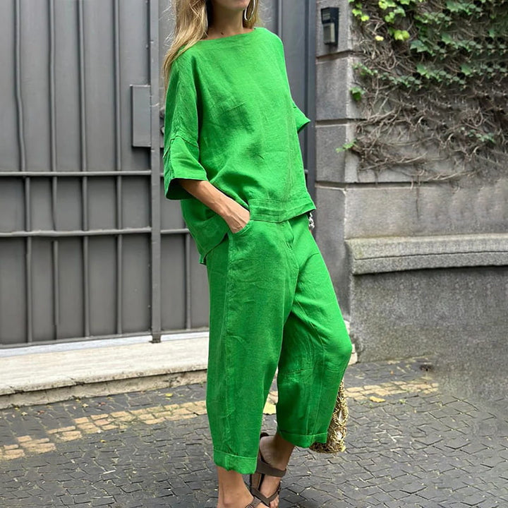 Orvaine | Women's Linen Two Piece Set Wide Leg - Green - Image 1