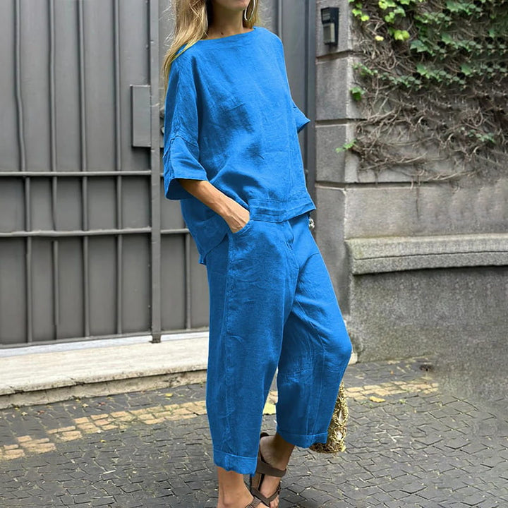 Orvaine | Women's Linen Two Piece Set Wide Leg - Green - Image 3
