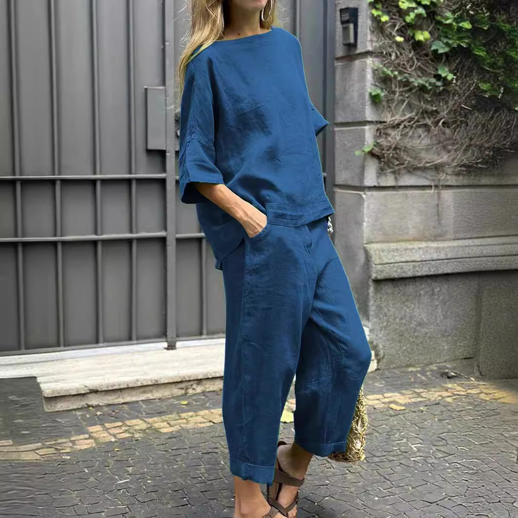 Orvaine | Women's Linen Two Piece Set Wide Leg - Green - Image 4