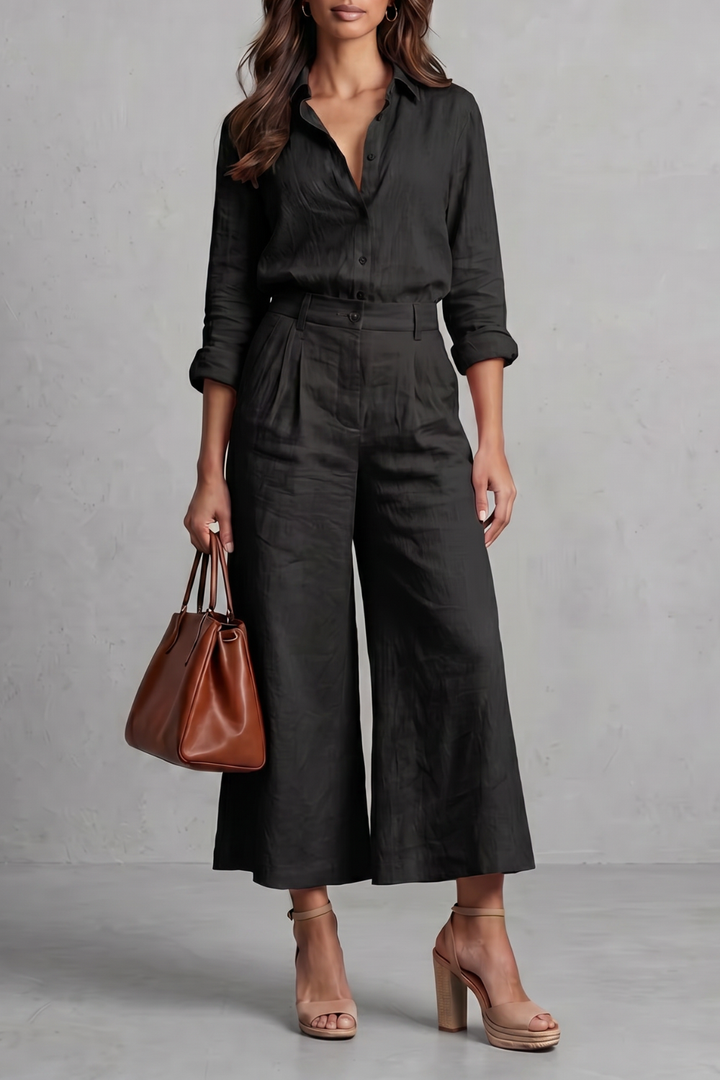Orvaine | Women's Linen Two Piece Set Wide Leg - Pink - Image 5