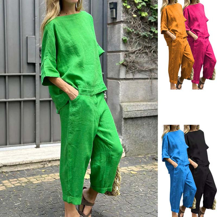 Orvaine | Women's Linen Two Piece Set Wide Leg - Green - Image 8