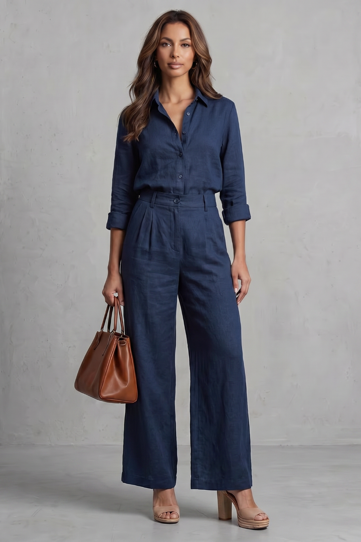 Orvaine | Women's Linen Two Piece Set Wide Leg - Pink - Image 8