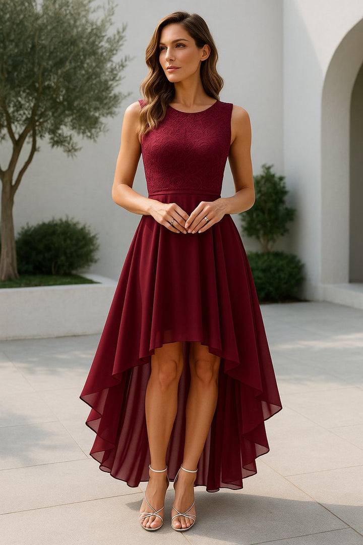 Orvana | Women's Wedding Guest Dress High Low - Burgundy - Image 1