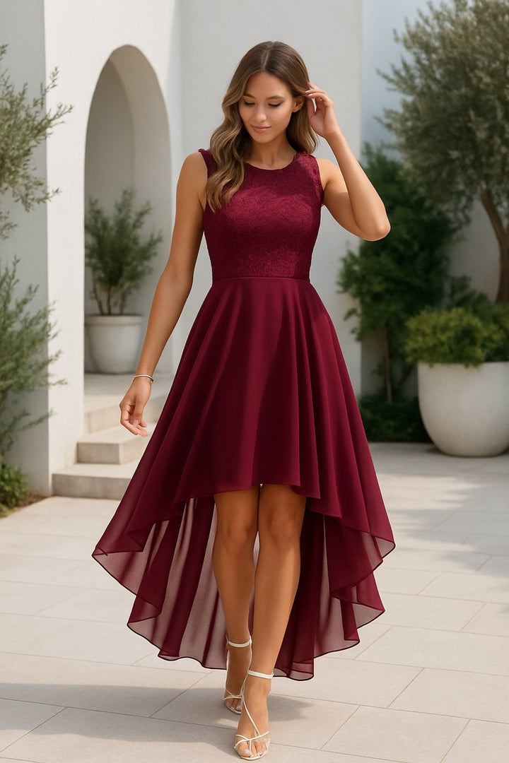 Orvana | Women's Wedding Guest Dress High Low - Burgundy - Image 2