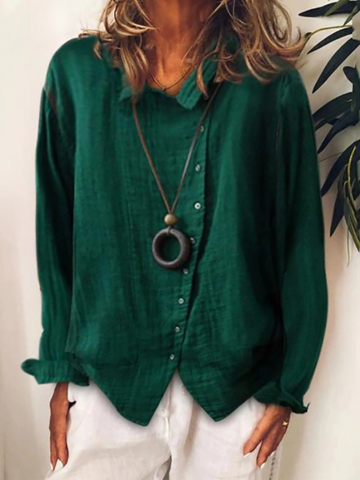 Orvelle | Women's Boho Top Long Sleeve Relaxed Blouse - Navy - Image 2