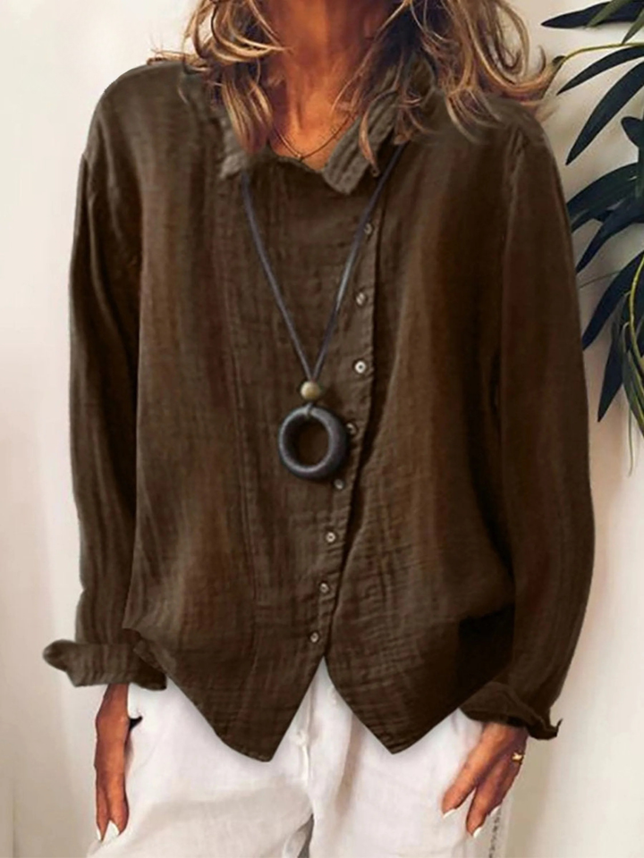 Orvelle | Women's Boho Top Long Sleeve Relaxed Blouse - Navy - Image 3