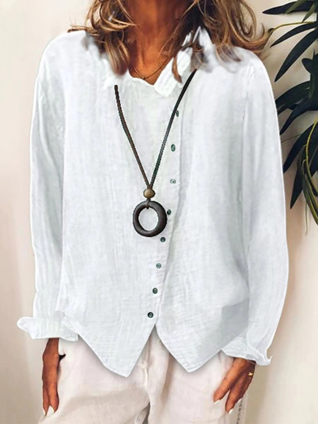 Orvelle | Women's Boho Top Long Sleeve Relaxed Blouse - Navy - Image 4