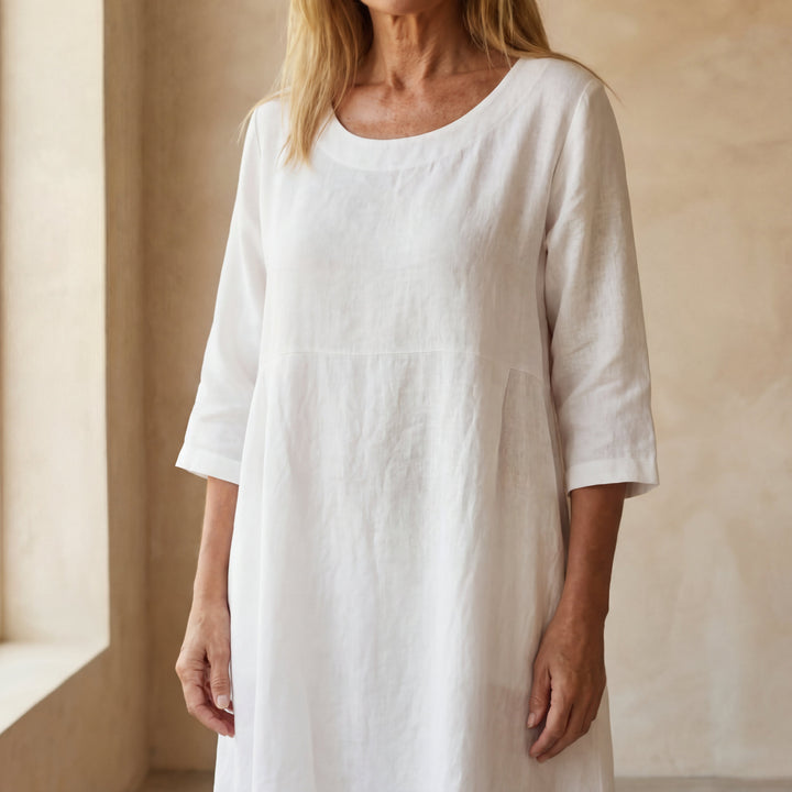 Orvelle | Women's Linen Summer Dress Asymmetric - White - Image 4