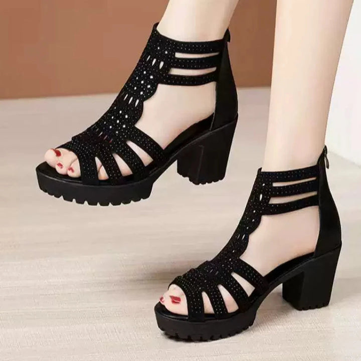 Orvelle | Women's Strappy Block Heel Sandals - Black - Image 1