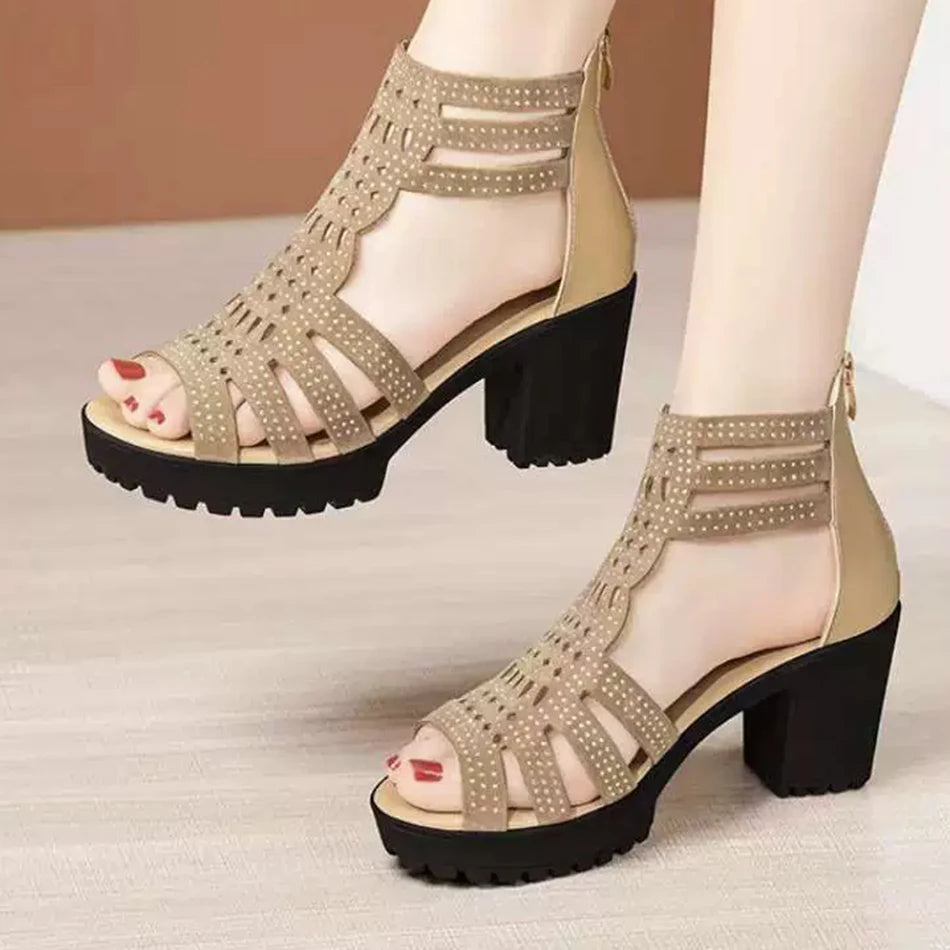 Orvelle | Women's Strappy Block Heel Sandals - Black - Image 4
