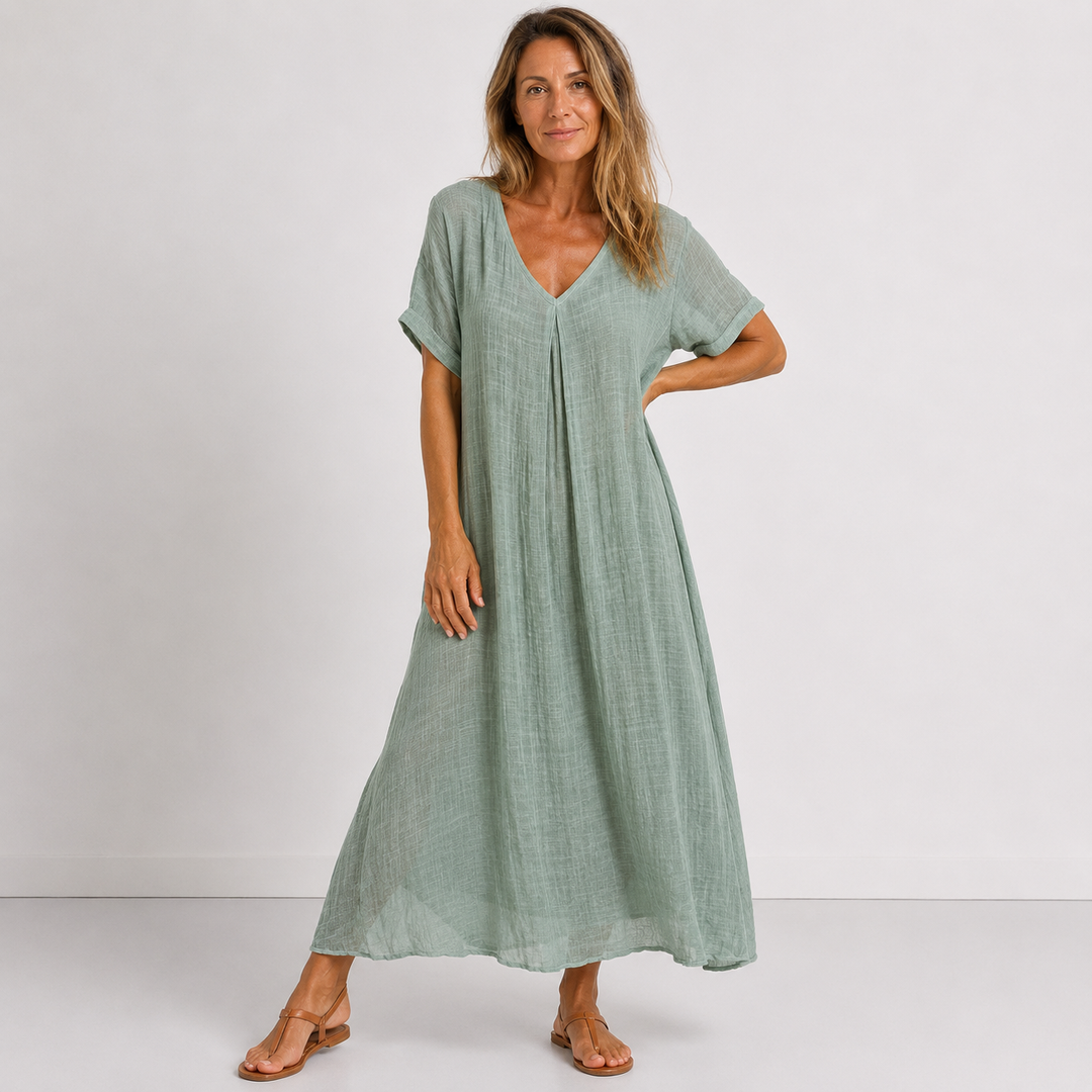 Orvelle | Women's Summer Maxi Dress V-Neck - Sage - Image 1