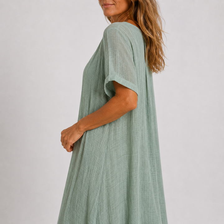 Orvelle | Women's Summer Maxi Dress V-Neck - Sage - Image 2