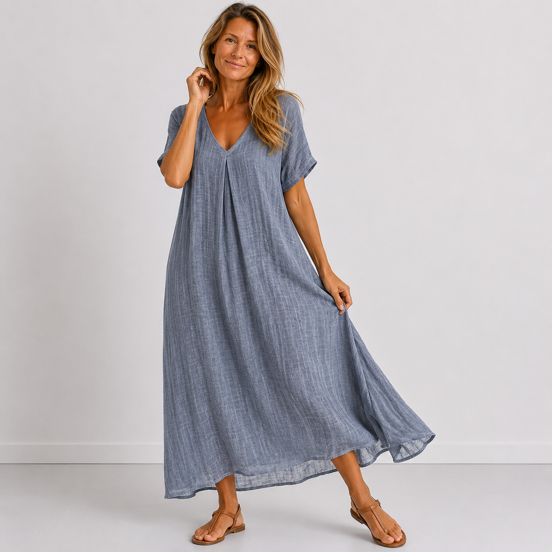 Orvelle | Women's Summer Maxi Dress V-Neck - Sage - Image 3