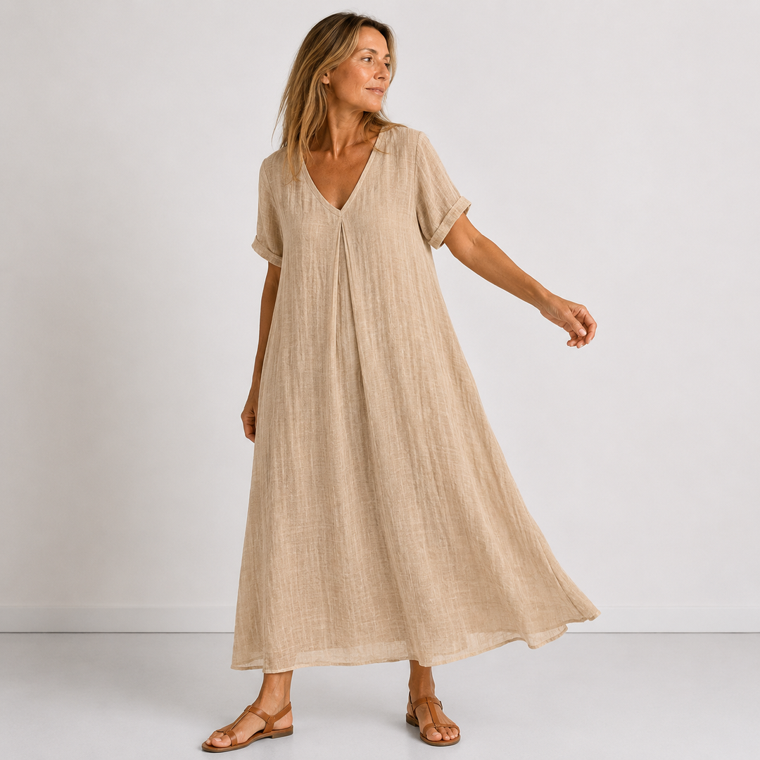 Orvelle | Women's Summer Maxi Dress V-Neck - Sage - Image 5