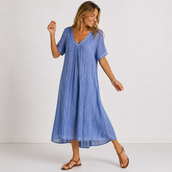 Orvelle | Women's Summer Maxi Dress V-Neck - Sage - Image 9