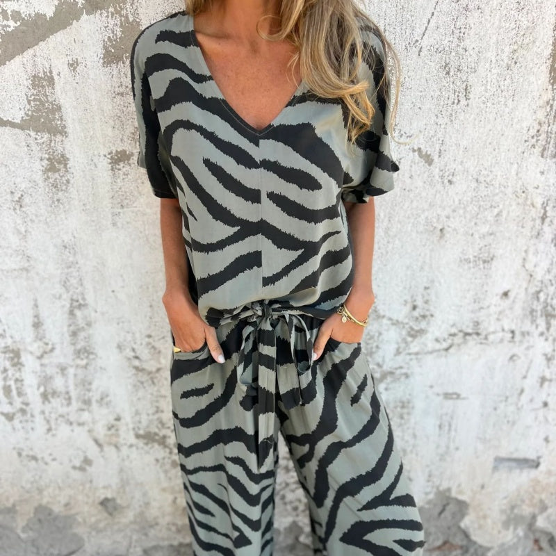 Orvelle | Women's Zebra Print Two Piece Set - Image 2