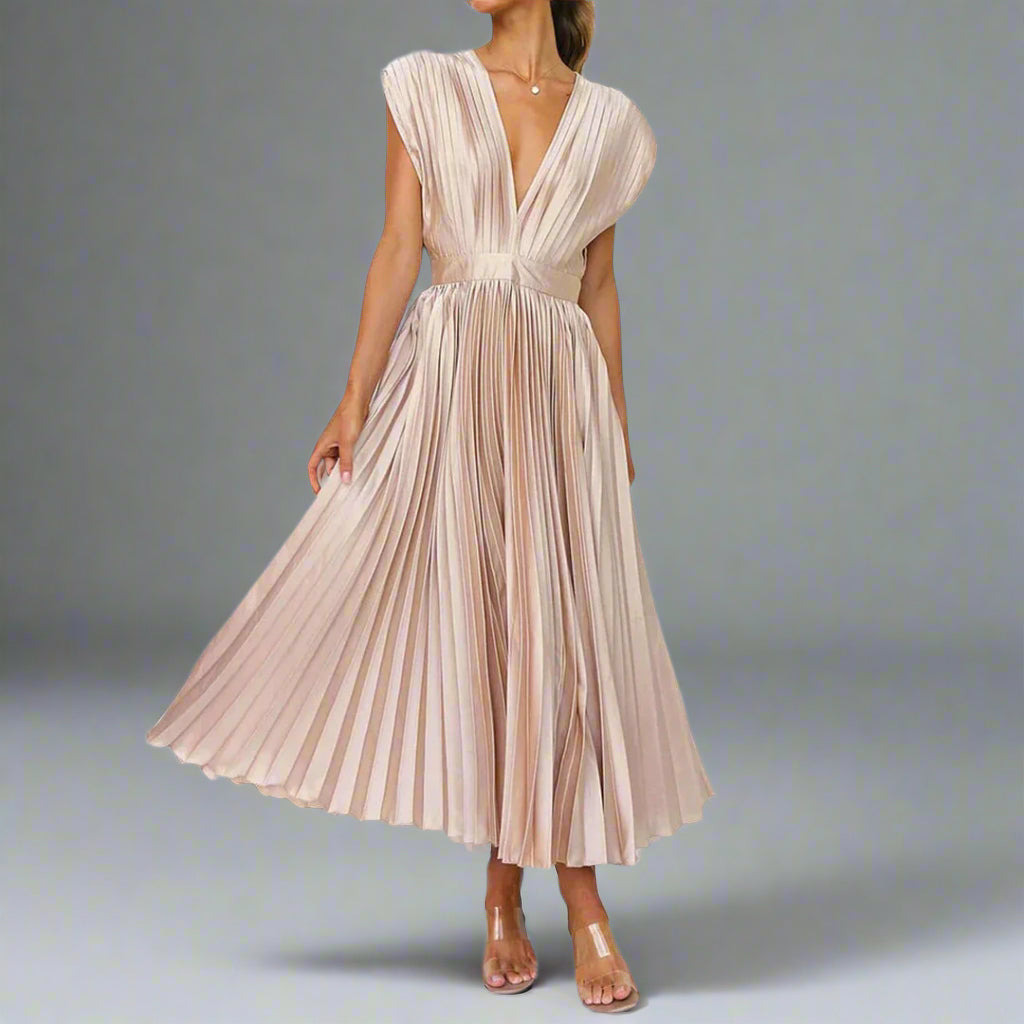 Orvinda | Women's Pleated Midi Dress V-Neck - Image 1