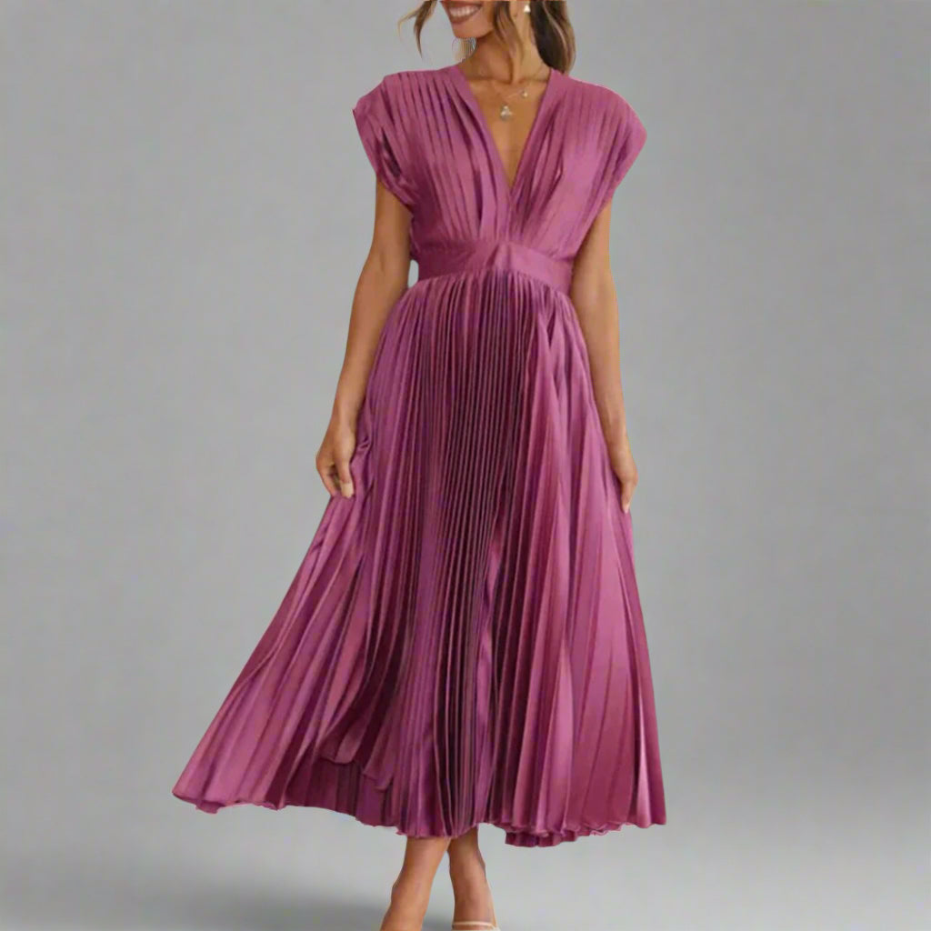 Orvinda | Women's Pleated Midi Dress V-Neck - Image 2
