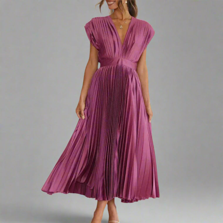 Orvinda | Women's Pleated Midi Dress V-Neck - Image 2