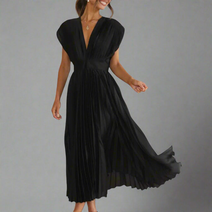 Orvinda | Women's Pleated Midi Dress V-Neck - Image 4