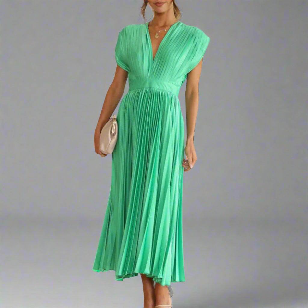 Orvinda | Women's Pleated Midi Dress V-Neck - Image 6