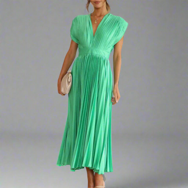 Orvinda | Women's Pleated Midi Dress V-Neck - Image 6