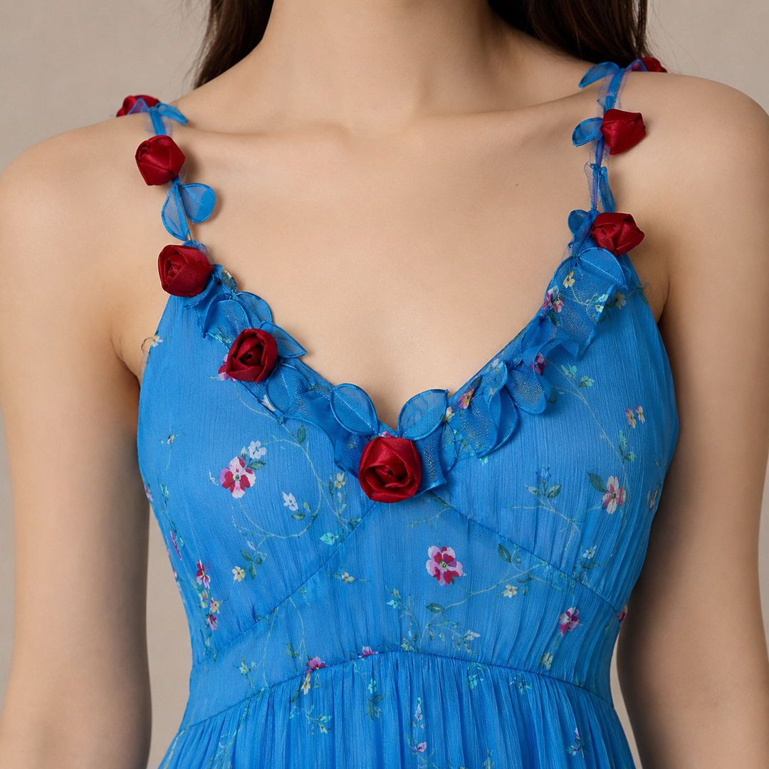 Orvinda | Women's Wedding Guest Floral Maxi Dress - Blue - Image 3