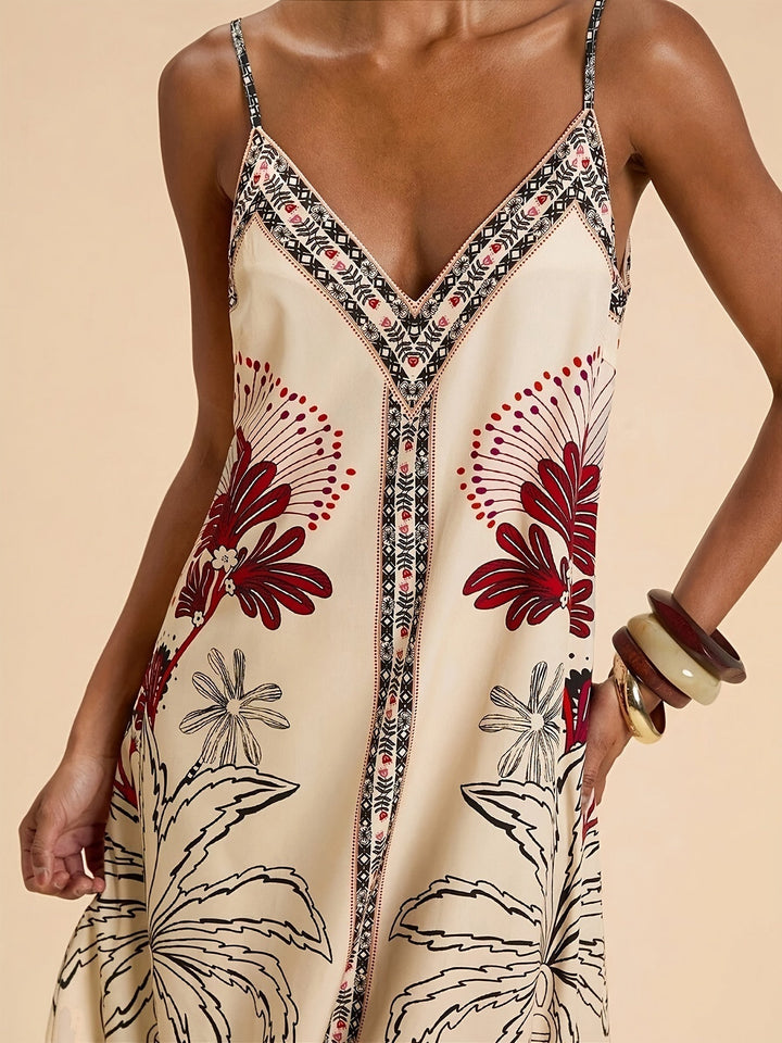 Orvindra | Women's Summer Maxi Dress Floral Boho - Cream - Image 2