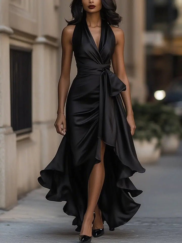 Ottavia | Women's Halter Neck Wrap Maxi Dress - Champagne - Image 11