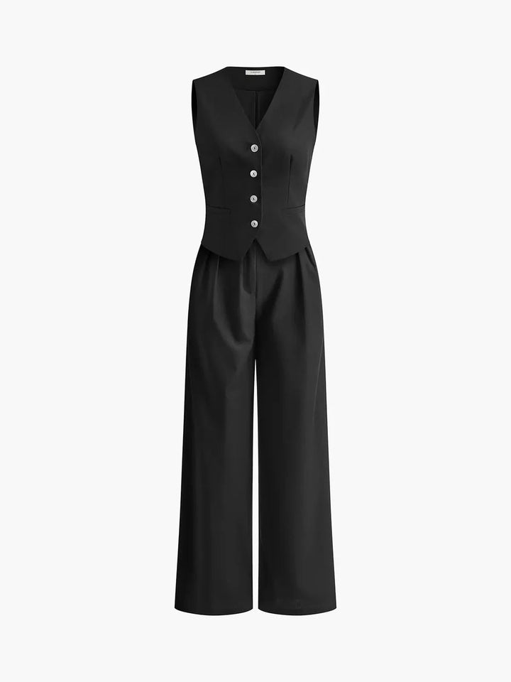 Ottoline | Women's Waistcoat Wide Leg Pants Two Piece Set - Brown - Image 9