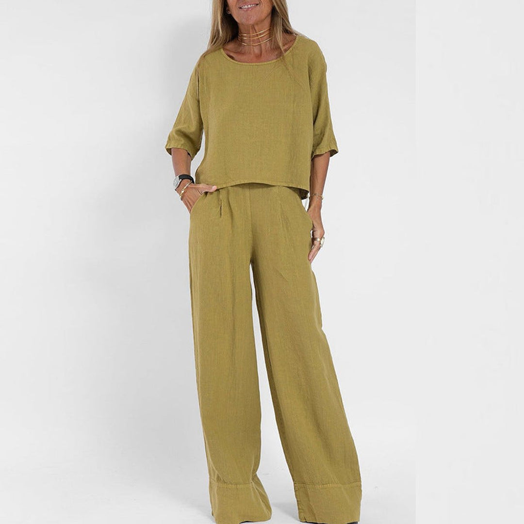 Paloma | Women's Relaxed Fit Wide Leg Pants Set - Taupe - Image 2