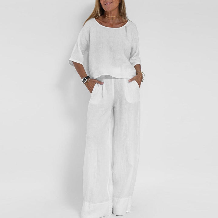 Paloma | Women's Relaxed Fit Wide Leg Pants Set - Taupe - Image 4