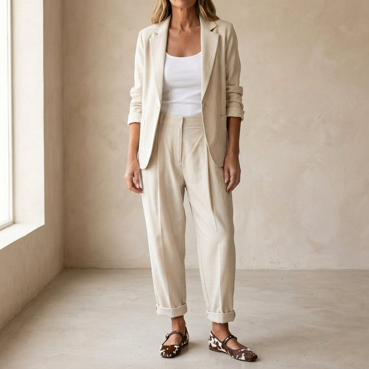 Pembury | Women's Relaxed Suit Set Blazer & Trousers - Cream - Image 1