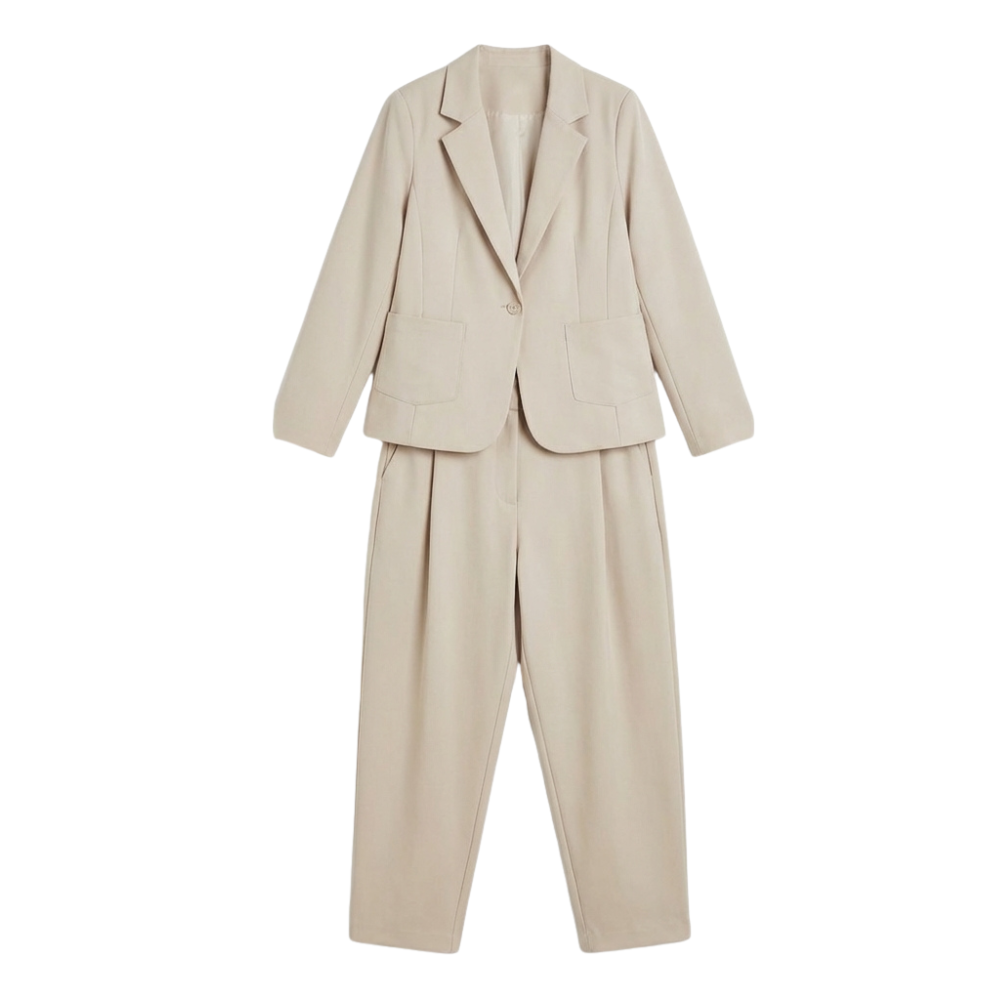Pembury | Women's Relaxed Suit Set Blazer & Trousers - Cream - Image 11