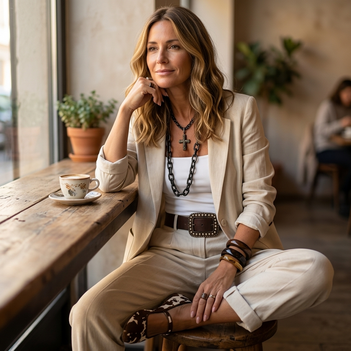 Pembury | Women's Relaxed Suit Set Blazer & Trousers - Cream - Image 4